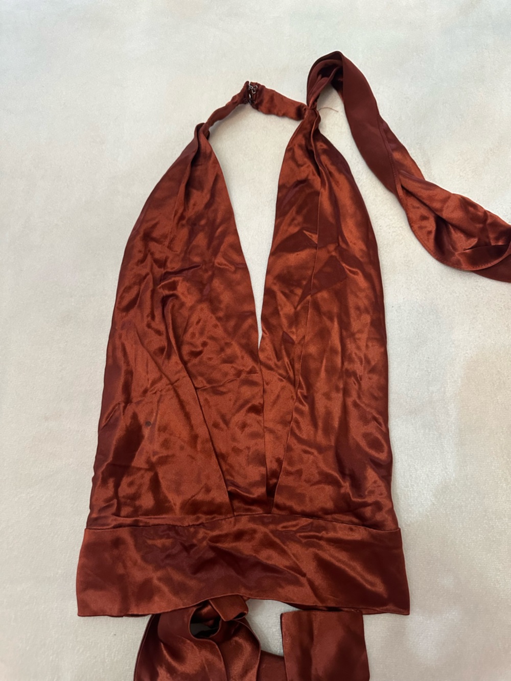 Nonchalant Label Burgundy Satin Halter Top Backless Tie Crop Top M 38541 - Picture 5 of 11